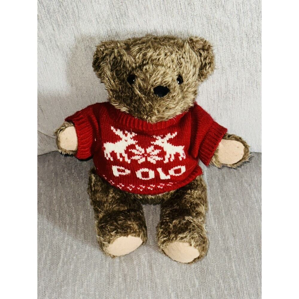Vtg Polo Ralph Lauren 15” Teddy Bear Plush 1998 Red Christmas Sweater Jointed